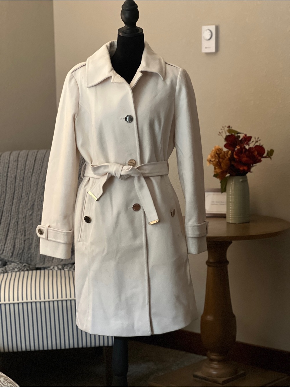 Michael Kors Cream Double-Breasted Trench Coat with Belt